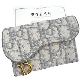 Dior Oblique Saddle Card Holder Gray Brown