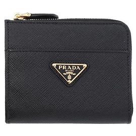 Prada Small Saffiano Leather Zipper Wallet Black