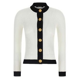 Balmain Zweifarbiger Strickcardigan Weiß