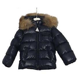 Moncler Casaco acolchoado para bebé e crianças em pele de raposa azul marinho Azul