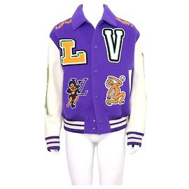 Louis Vuitton Multi-Patch Mixed Leather Varsity Jacket for Men Purple