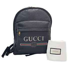 Gucci Logo Leder-Rucksack Schwarz