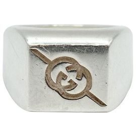 Gucci Diagonal Interlocking Ring Silvery