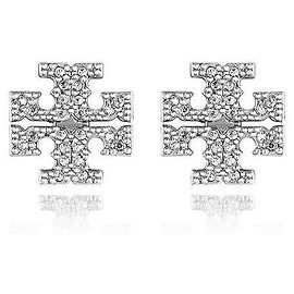 Tory Burch Orecchini Kira Crystal Logo Argento
