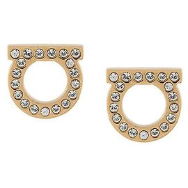 Salvatore Ferragamo Gancini Stud Crystal Earrings Orange