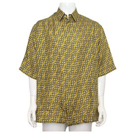 Fendi Labyrinth Yellow Silk Kurzarmhemd Gelb