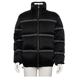 Versace Black Logo Stripe Line Puffer Men's Down Jacket Black