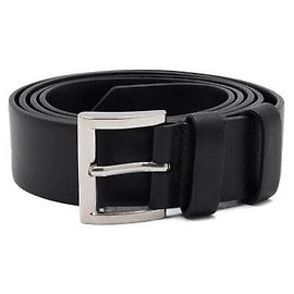 Prada Smooth Leather Silver Triangle Logo Men's Belt Black