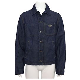 Prada Denim Jacket with Silver Logo for Men Black