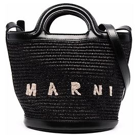 Marni Leather/Raffia Bucket Bag Black Black