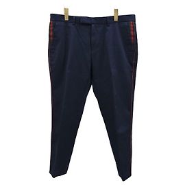 Gucci Navy Web Three-Stripe Detail Cotton Pants Blue