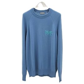 Dior Shawn Stussy Logo Round Knit Blau