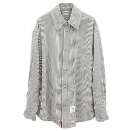 Thom Browne Giacca-camicia in seersucker a righe in lana Argento