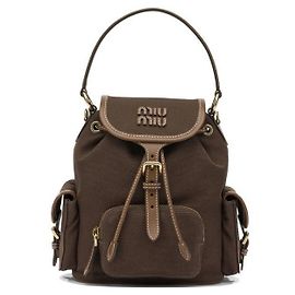 Miu Miu Canvas and Leather Medium Backpack Brown