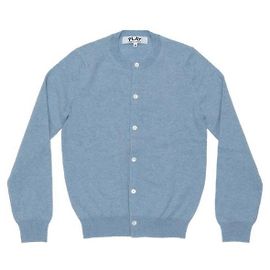 Comme Des Garcons Small Red Heart Patch Wool Cardigan Blue