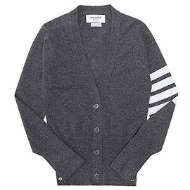 Thom Browne Cardigã de cashmere com riscas e decote em V para mulher Marrom