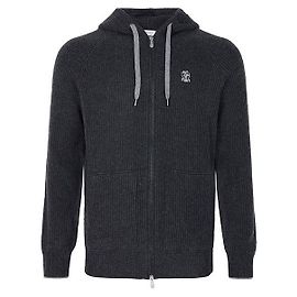 Brunello Cucinelli Veste à capuche zippée en maille de cachemire Noir