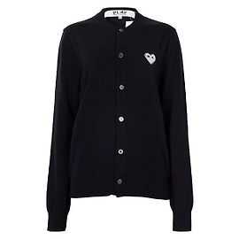 Comme Des Garcons Wollcardigan mit schwarzem Herz-Logo Schwarz
