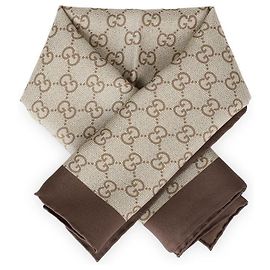 Gucci Lenço de seda estampado para mulher Marrom