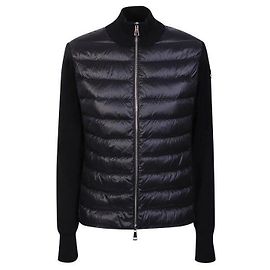 Moncler Cardigã de lã acolchoado com fecho e zíper Preto