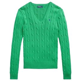 Ralph Lauren V-Neck Strickpullover aus Pima-Baumwolle mit besticktem Pony-Logo Grün
