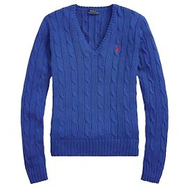 Ralph Lauren Bestickter Pima-Baumwollstrick mit V-Ausschnitt Blau