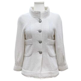 Chanel Tweed Jacket with CC Logo Buttons White White