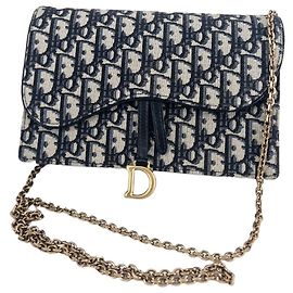Dior Borsa a tracolla Oblique Saddle Chain Blu