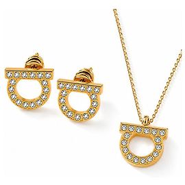 Salvatore Ferragamo Set Collana e Orecchini Gancini Crystal D'oro