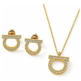 Salvatore Ferragamo Conjunto de Colar e Brincos Gancini Crystal Dourado