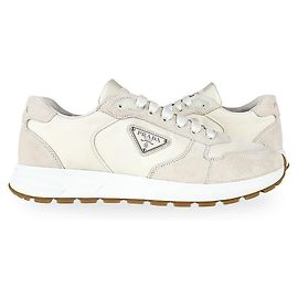 Prada Sneaker in nylon con inserti in camoscio da uomo Marrone
