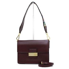 Etro Burgundy Leather Embroidered Strap Shoulder Bag Crossbody Red