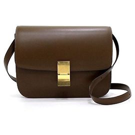 Céline Bolsa de Ombro e Bolsa Crossbody Classic Box em couro de bezerro Medium Marrom