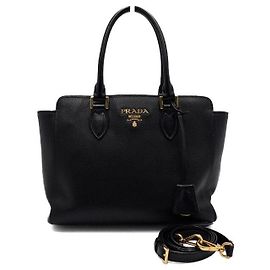 Prada Mala Tote e Mala de Ombro com Alça de Mão em Saffiano Preto e Logótipo Dourado Preto