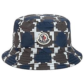 Moncler Logo Patch Digital Print Polyester Bucket Hat Black