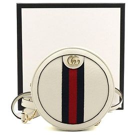 Gucci Off-White Leather Opidia Web GG runder Damenrucksack Weiß