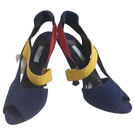 Sandales à talons en daim Prada Bleu