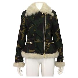 Burberry Giacca da donna in cotone camo, pelle e shearling Multicolore