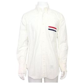 Thom Browne Camisa de algodón Oxford con tres rayas para hombre Blanco