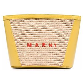 Marni Bolsa pouch de ráfia com logótipo bordado Laranja