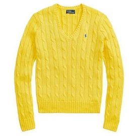 Ralph Lauren V-Ausschnitt Strickpullover aus Pima-Baumwolle mit gesticktem Pony-Logo Gelb
