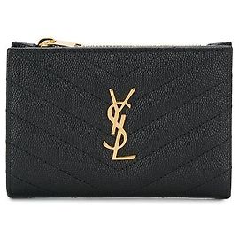 Saint Laurent Gold Monogram Matelassé Coin Wallet Black Black