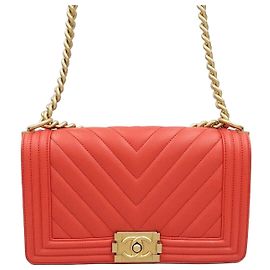 Chanel Chevron Boy Flap Bag Medium Gold Series Red