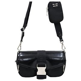Prada Bolsa de ombro e transversal em nylon e couro escovado com bolso Multicor