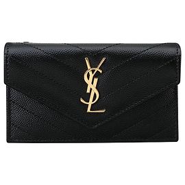 Saint Laurent Tarjetero con solapa Monogram Negro Negro