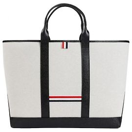 Thom Browne Cotton Canvas Leather Medium Tool Tote Bag Black