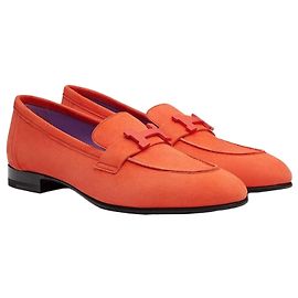 Hermès Mocassin Paris Suede Orange Rouge