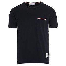 Thom Browne Three Stripes Kurzarm-T-Shirt mit Tasche in Navy Blau