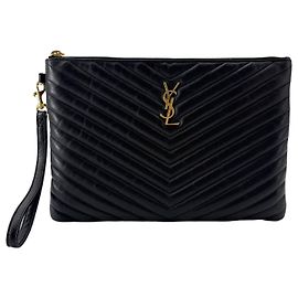 Saint Laurent Pochette Monogram Matelassé Gold New Medium Noir