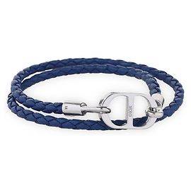 Dior Men's CD Icon Braided Leather Bracelet Blue